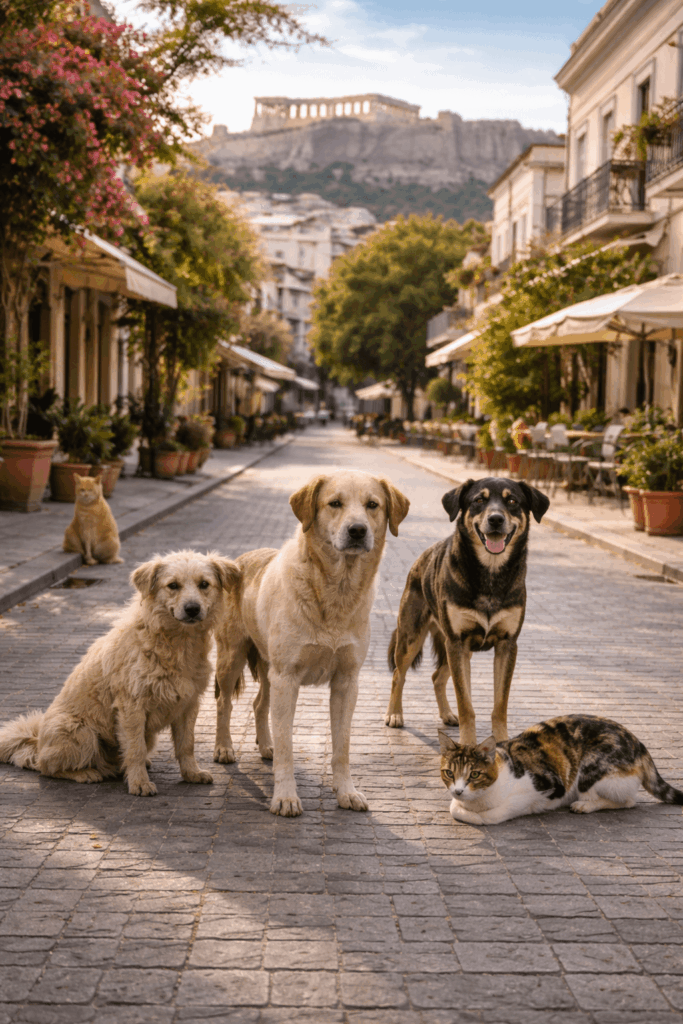 Χώρος φιλοζωικής φροντίδας με κουβέρτες, μπολ, crates και ζεστό φυσικό φως