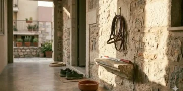 Σπιτική editorial σκηνή με λουρί, μπολ και κουβέρτα ως συμβολική εικόνα φροντίδας σκύλου