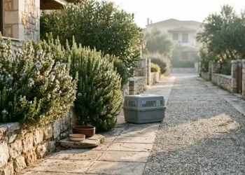Κλινική editorial σκηνή φροντίδας με καθαρό τραπέζι, πετσέτες, μπολ και ήπιο φως