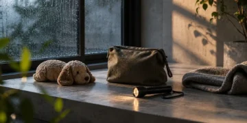 Ήρεμη γωνιά σπιτιού με μπολ, υφές και απαλό φως ως συμβολική εικόνα φροντίδας γάτας