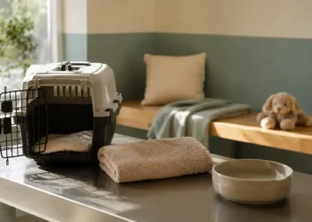 Καθαρή editorial εικόνα pet lifestyle με φυσικό φως, αρνητικό χώρο και συμβολικά στοιχεία φροντίδας