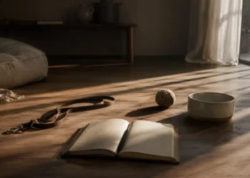 Καθαρή editorial εικόνα pet lifestyle με φυσικό φως, αρνητικό χώρο και συμβολικά στοιχεία φροντίδας