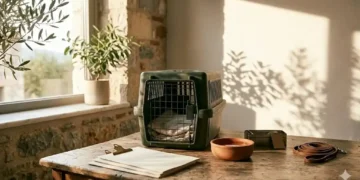 Καθαρή editorial εικόνα pet lifestyle με φυσικό φως, αρνητικό χώρο και συμβολικά στοιχεία φροντίδας