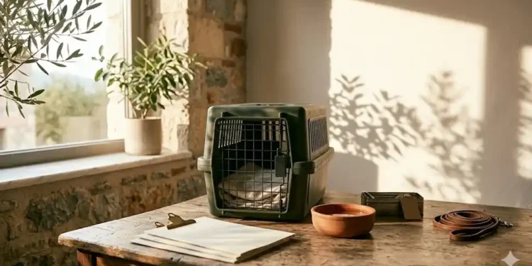 Καθαρή editorial εικόνα pet lifestyle με φυσικό φως, αρνητικό χώρο και συμβολικά στοιχεία φροντίδας