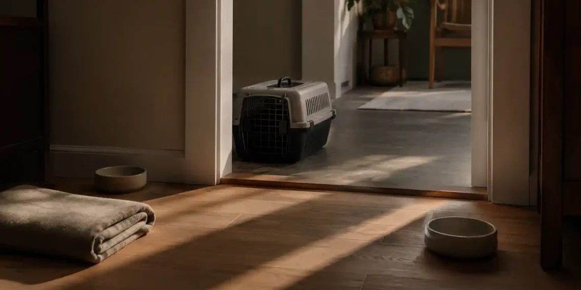 Καθαρή editorial εικόνα pet lifestyle με φυσικό φως, αρνητικό χώρο και συμβολικά στοιχεία φροντίδας