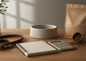 Καθαρή editorial εικόνα pet lifestyle με φυσικό φως, αρνητικό χώρο και συμβολικά στοιχεία φροντίδας