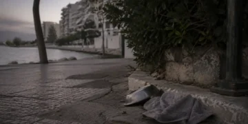 Σοβαρή συμβολική εικόνα με άδειο μπολ, πετσέτα και ήρεμο αστικό φως για προστασία ζώων