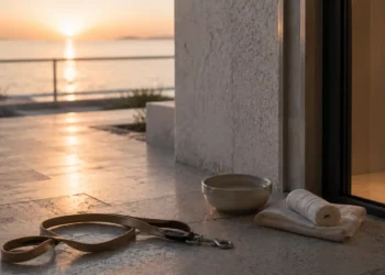 Σκηνή εκπαίδευσης και συμπεριφοράς με λουρί, παιχνίδια, markers και απαλό φυσικό φως