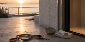 Σκηνή εκπαίδευσης και συμπεριφοράς με λουρί, παιχνίδια, markers και απαλό φυσικό φως
