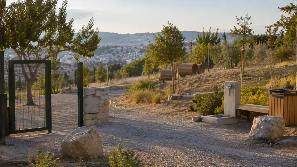 Χώρος φιλοζωικής φροντίδας με κουβέρτες, μπολ, crates και ζεστό φυσικό φως