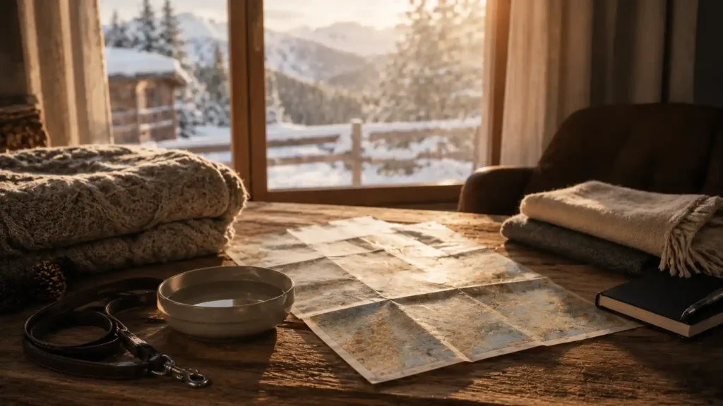 Καθαρή editorial εικόνα pet lifestyle με φυσικό φως, αρνητικό χώρο και συμβολικά στοιχεία φροντίδας