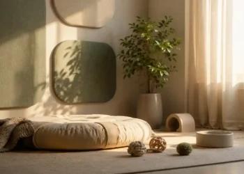Καθαρή editorial εικόνα pet lifestyle με φυσικό φως, αρνητικό χώρο και συμβολικά στοιχεία φροντίδας
