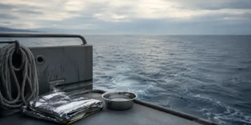 Σκηνή ετοιμότητας διάσωσης με κουβέρτα, φακό, μπολ νερού και καθαρό αρνητικό χώρο