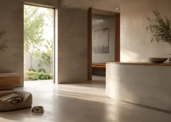 Καθαρή editorial εικόνα pet lifestyle με φυσικό φως, αρνητικό χώρο και συμβολικά στοιχεία φροντίδας
