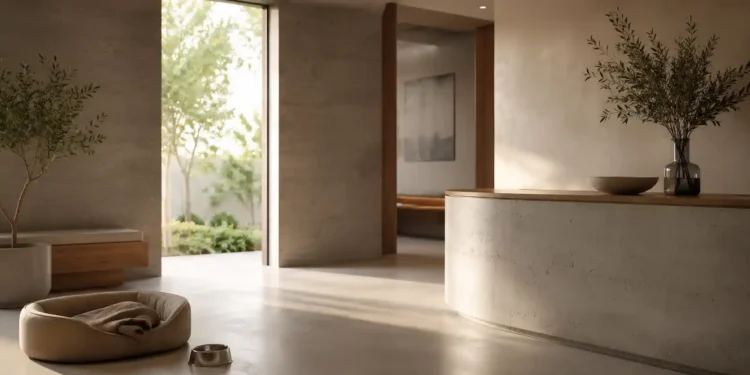 Καθαρή editorial εικόνα pet lifestyle με φυσικό φως, αρνητικό χώρο και συμβολικά στοιχεία φροντίδας