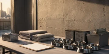 Καθαρή editorial εικόνα pet lifestyle με φυσικό φως, αρνητικό χώρο και συμβολικά στοιχεία φροντίδας