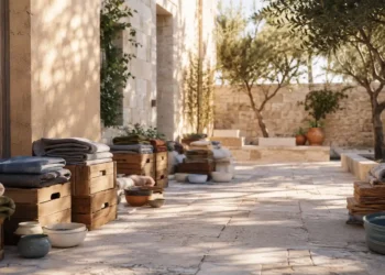 Χώρος φιλοζωικής φροντίδας με κουβέρτες, μπολ, crates και ζεστό φυσικό φως