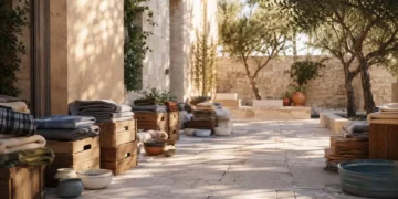 Χώρος φιλοζωικής φροντίδας με κουβέρτες, μπολ, crates και ζεστό φυσικό φως