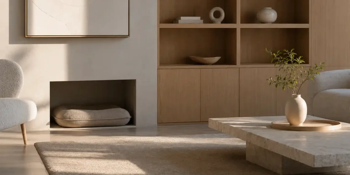Καθαρή editorial εικόνα pet lifestyle με φυσικό φως, αρνητικό χώρο και συμβολικά στοιχεία φροντίδας