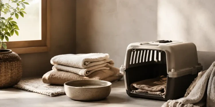 Καθαρή editorial εικόνα pet lifestyle με φυσικό φως, αρνητικό χώρο και συμβολικά στοιχεία φροντίδας