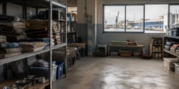 Χώρος φιλοζωικής φροντίδας με κουβέρτες, μπολ, crates και ζεστό φυσικό φως