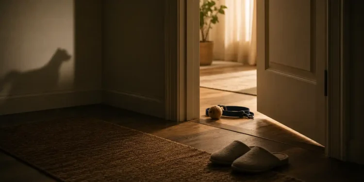 Καθαρή editorial εικόνα pet lifestyle με φυσικό φως, αρνητικό χώρο και συμβολικά στοιχεία φροντίδας